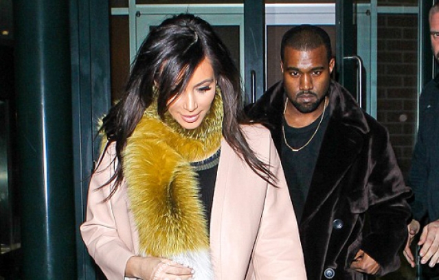 Kim Kardashian on bizarre furry scarf with Kanye West