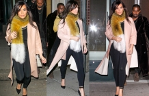 Kim Kardashian on bizarre furry scarf with Kanye West