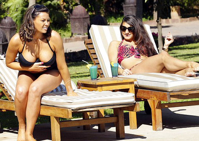 Jessica Wright into an unusual tie-up swimsuit