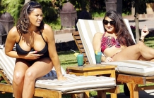 Jessica Wright into an unusual tie-up swimsuit