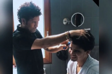 Fatherly Love :Sachin Tendulkar Gives Arjun Tendulkar A Haircut