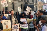 indians rally in new york, Indian diaspora in new york, indian diaspora protests at indian consulate in new york calling for defense of democracy, Indian american muslim council