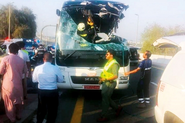 12 Indians Among 17 Killed After Tourist Bus Crash into Signboard at Al Rashidiya 12 Indians Among 17 Killed After Tourist Bus Crash into Signboard at Al Rashidiya